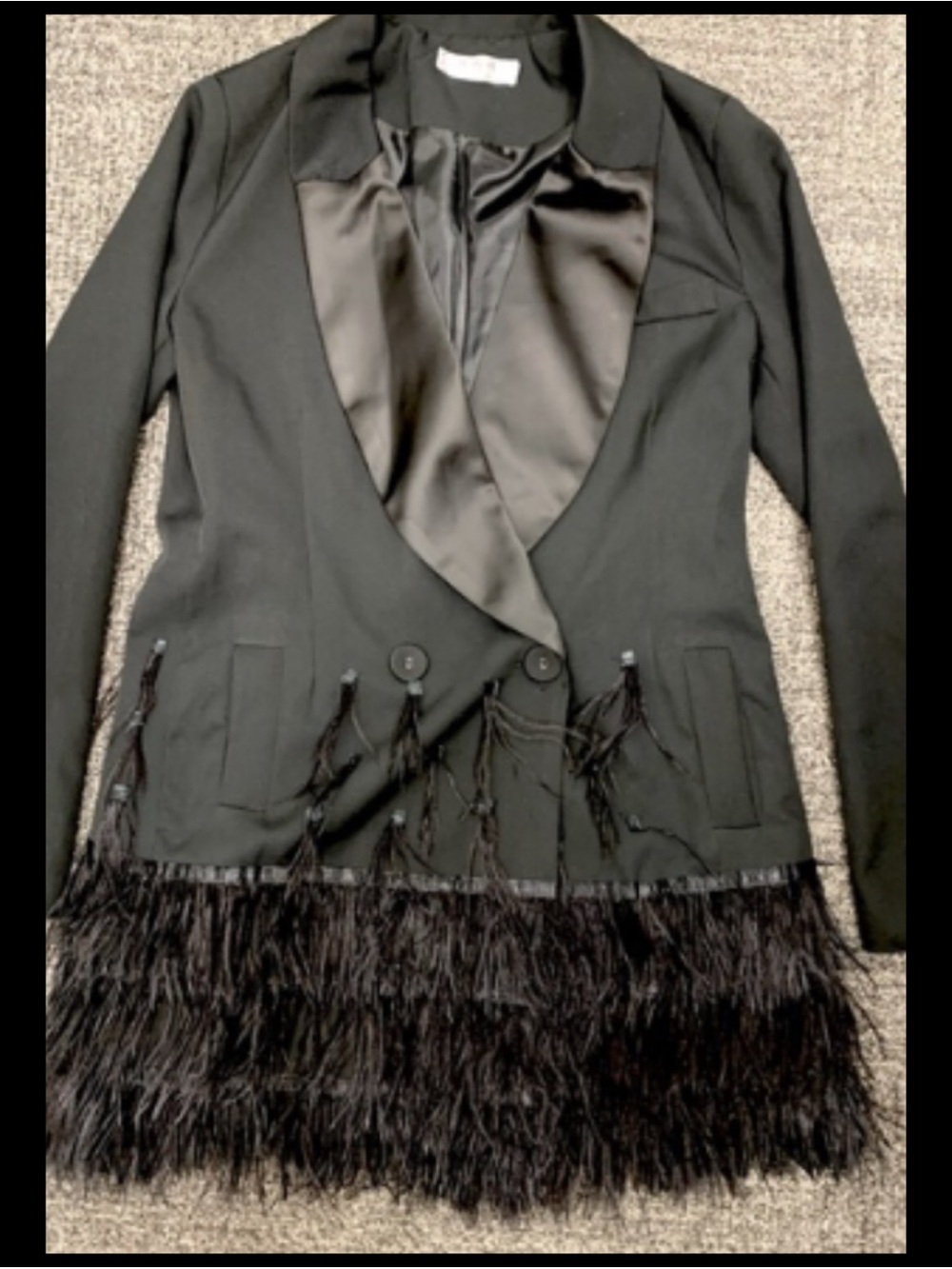 rave Black Feather-Hem Blazer Jacket(rack)